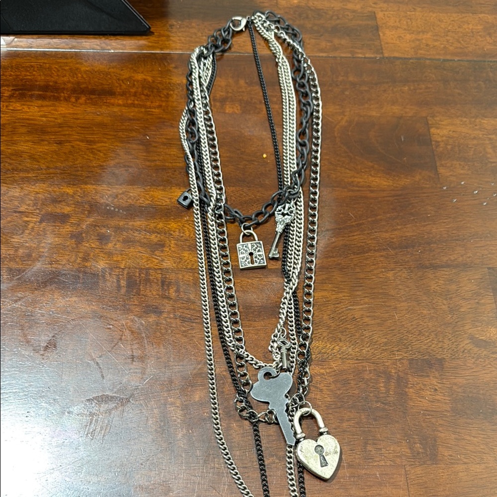 Layered Silver and Black Necklace 5/$25